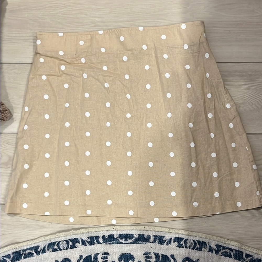 Old Navy Tan A-Line Skirt with White Polka Dots